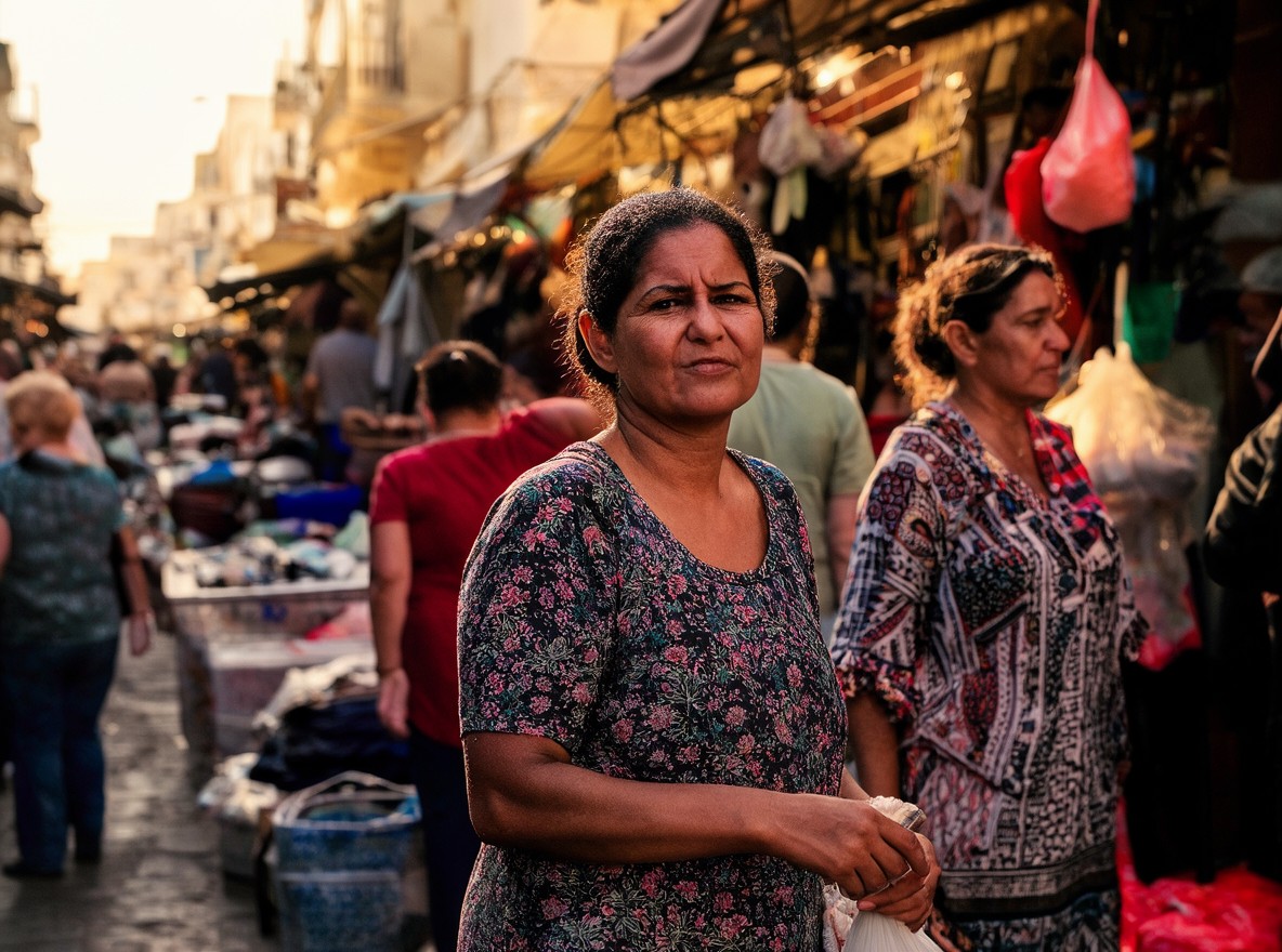 Retrato espontáneo de una mujer en un mercado